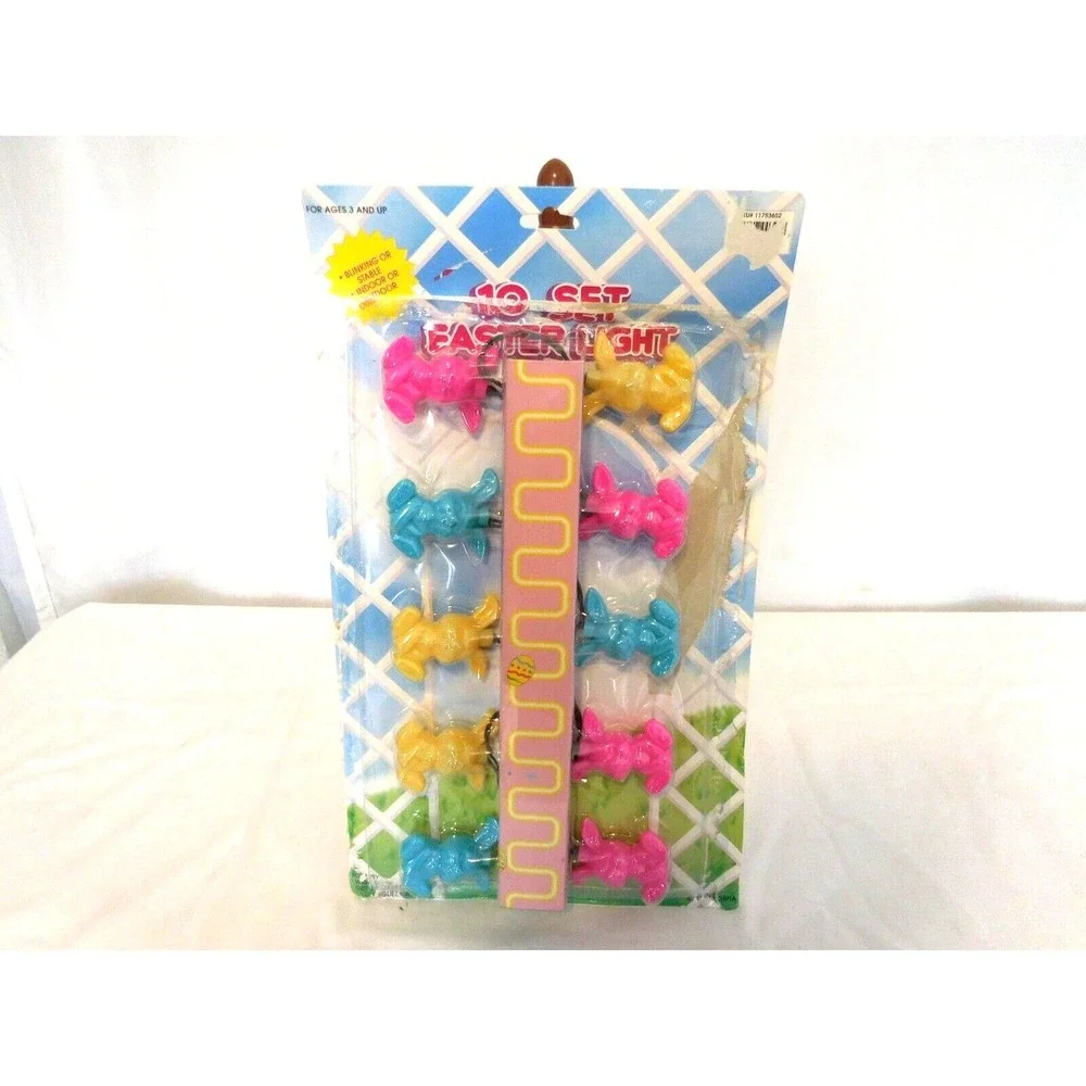 Easter Multi Color Bunny Rabbit (10) String Light Set Blow Mold Vintage
